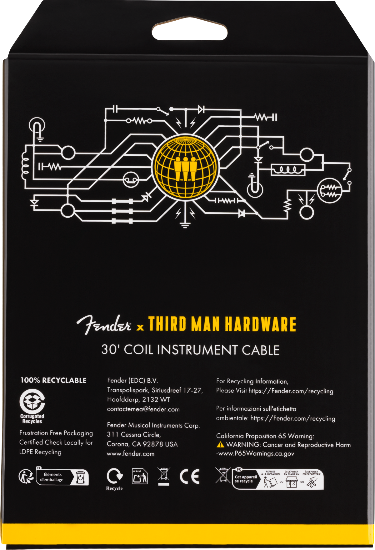 Fender - 30' Coil Cable - Fender x Third Man Hardware - Yellow - 099-0573-029
