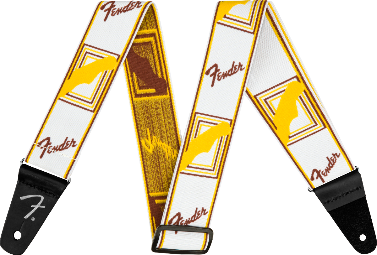 Fender - WeighLess™ Monogram Strap - White/Brown/Yellow - 2" - 099-0686-005