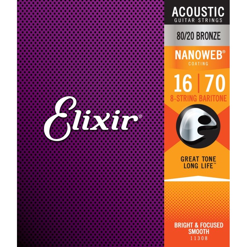 ELIXIR - 8-String Baritone Acoustic 80/20 Bronze With Nanoweb Coating 016 - .070 - 11308