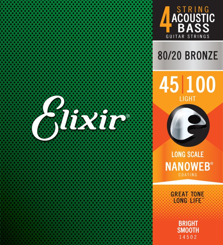 ELIXIR - 4-String Acoustic Light / Long Scale Acoustic Bass 80/20 Bronze With Nanoweb Coating (.045-.100) - 14502