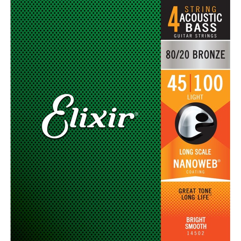 ELIXIR - 4-String Acoustic Light / Long Scale Acoustic Bass 80/20 Bronze With Nanoweb Coating (.045-.100) - 14502