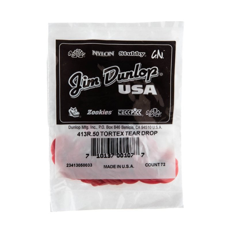 Dunlop - Red 0.50mm Tortex® Teardrop Guitar Pick (72/pack) - 413R-50