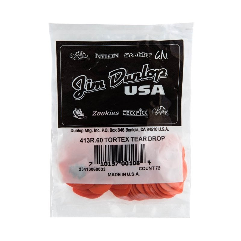 Dunlop - Orange 0.60mm Tortex® Teardrop Guitar Pick (72/pack) - 413R-60