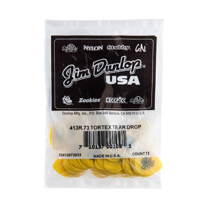Dunlop - Yellow 0.73mm Tortex® Teardrop Guitar Pick (72/pack) - 413R-73