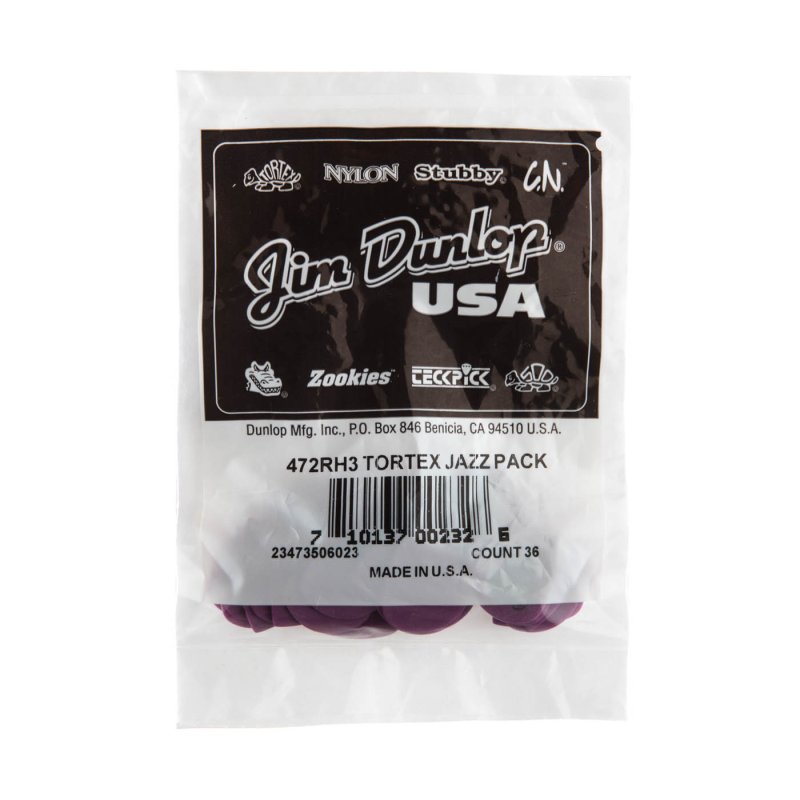 Dunlop - Purple Tortex® Jazz III Guitar Pick (36/bag) - 472RH3