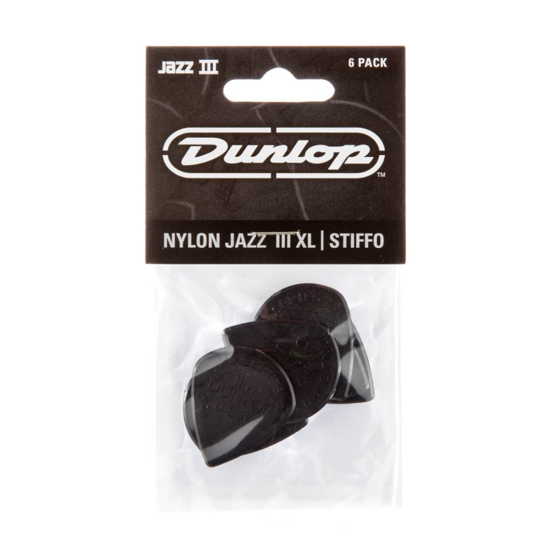 Dunlop - Black Stiffo Nylon Jazz III XL Guitar Pick (6/pack) - 47PXL-S