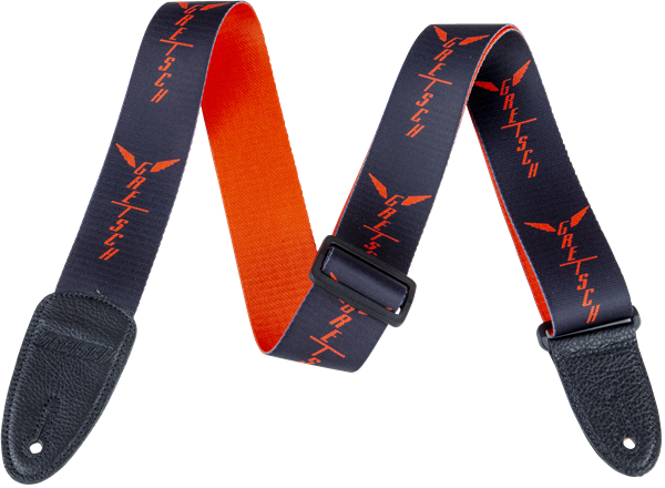 Gretsch - Gretsch® Wing Logo Pattern Strap - Black with Orange Logos - 922-9464-002