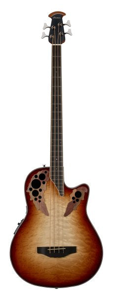 Ovation - Celebrity Elite Exotic Mid Quilt Maple Acoustic / Electric Bass, Cognac Burst / Natural Gloss - CEB44X-7C