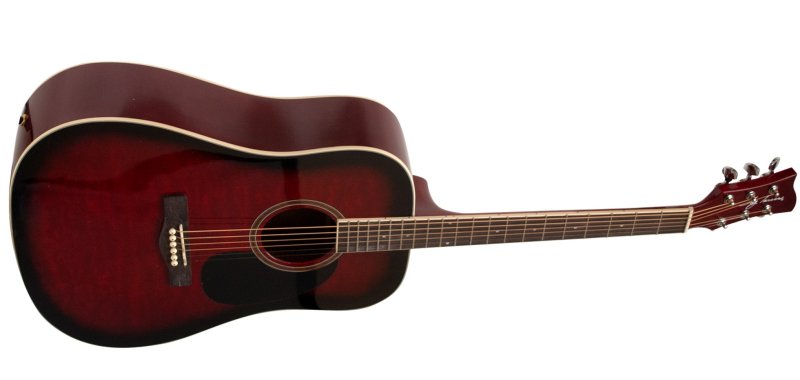 Jay Turser - Dreadnought Acoustic Guitar - Full Size - Red Burst Quilt - JTA524D-RSBQ