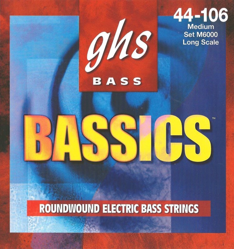 GHS - 4-String Bassics, Nickel-Plated Electric Bass Strings - Medium (.044-.106) - M6000