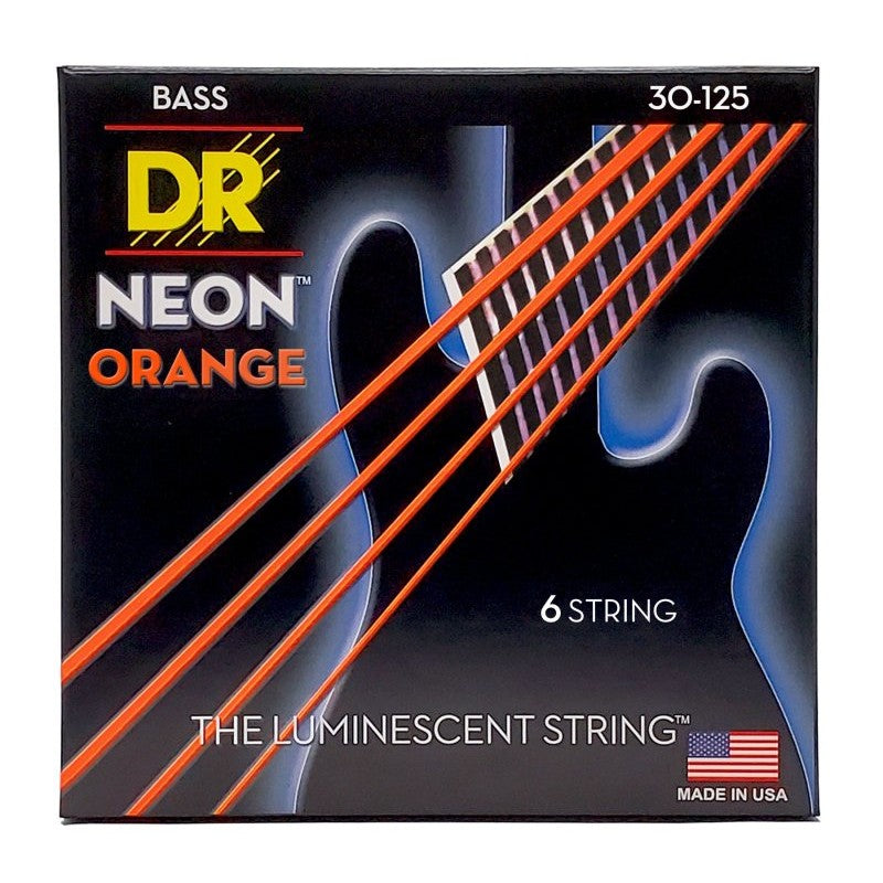 DR Handmade Strings - Neon Orange Coated 6-String Bass Strings, Medium (30-125) - NOB6-30