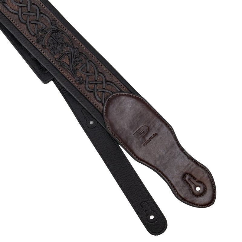 Profile - 2.5" Leather Padded Strap with Celtic Knot Pattern, Gloss Brown - PGS-HIL-4000-BR
