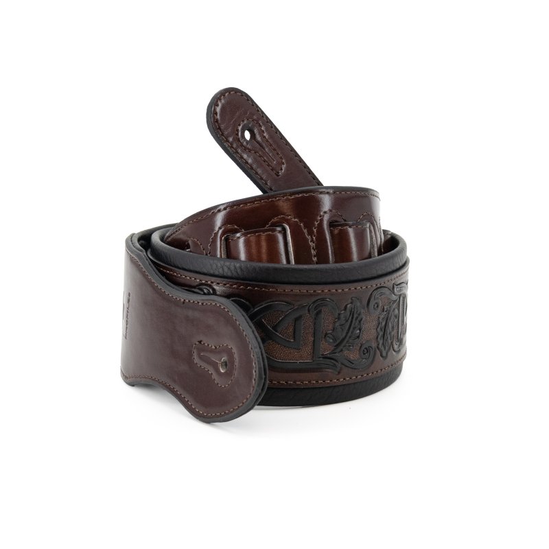 Profile - 2.5" Leather Padded Strap with Celtic Knot Pattern, Gloss Brown - PGS-HIL-4000-BR