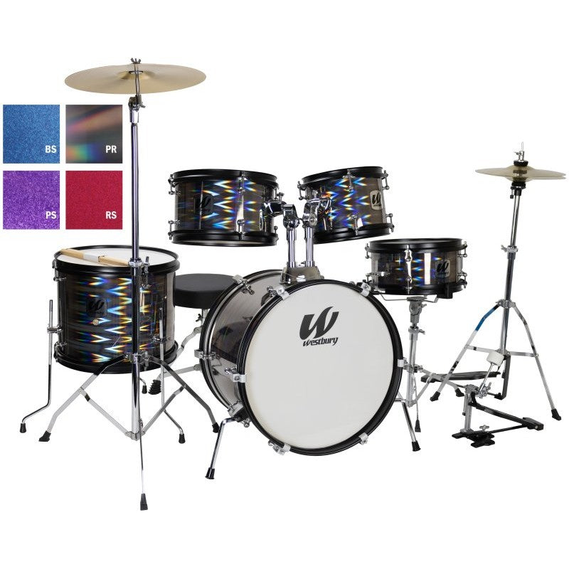Westbury - 5-Piece Junior Drum Set Complete With Hardware, Cymbals & Throne, Prismatic Finish - WST-JR5-PR