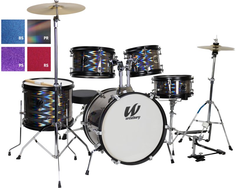 Westbury - 5-Piece Junior Drum Set Complete With Hardware, Cymbals & Throne, Purple Sparkle Finish - WST-JR5-PS