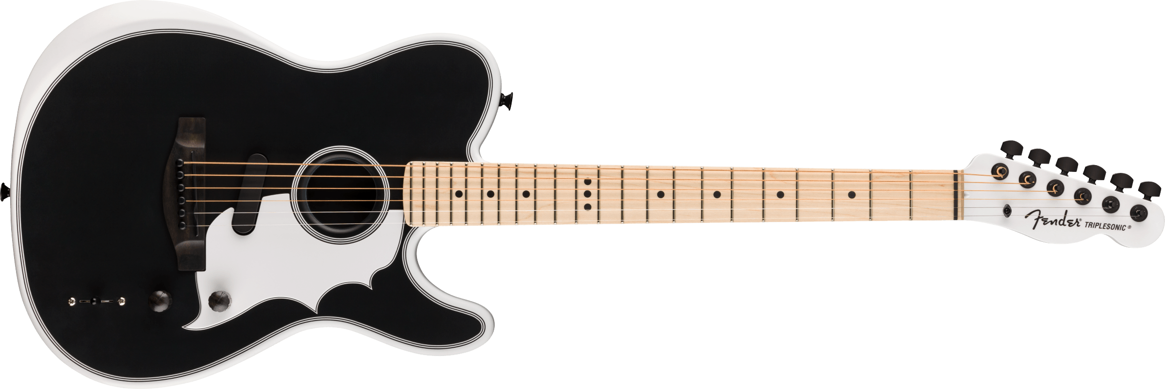 Fender - Jack White Triplesonic™ Acoustasonic® Telecaster® with Case - Maple Fingerboard - White Pickguard - Satin Arctic White with Black Top - 097-2813-117