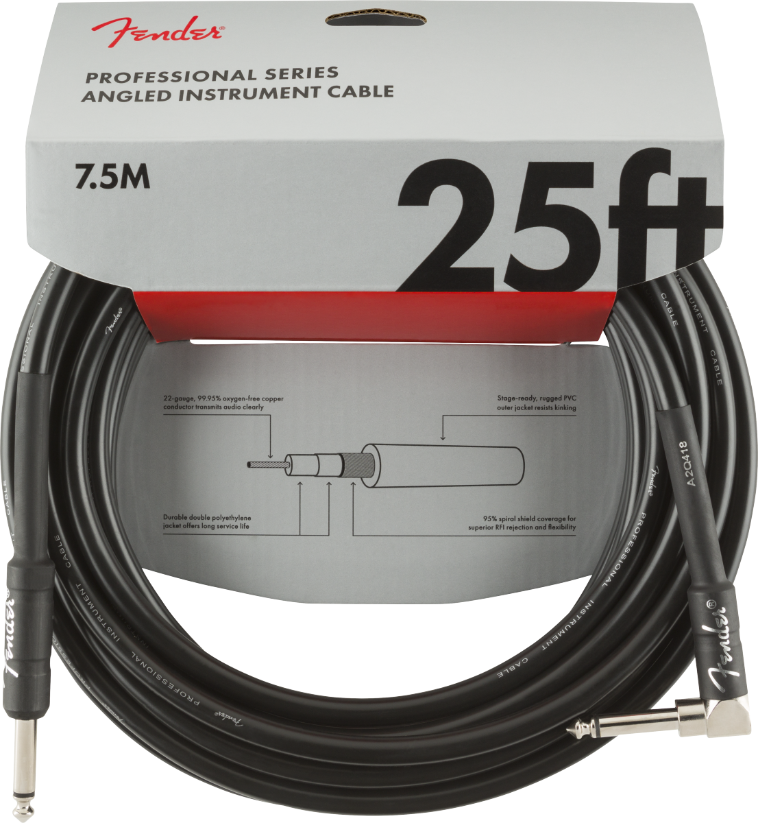 Fender - Professional Series Instrument Cables - Straight/Angle - 25' - Black - 099-0820-060