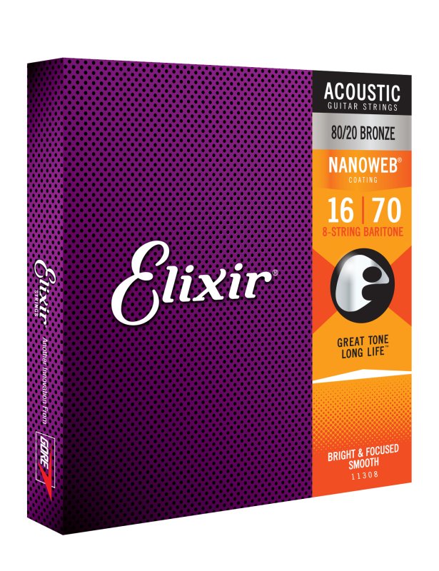 ELIXIR - 8-String Baritone Acoustic 80/20 Bronze With Nanoweb Coating 016 - .070 - 11308