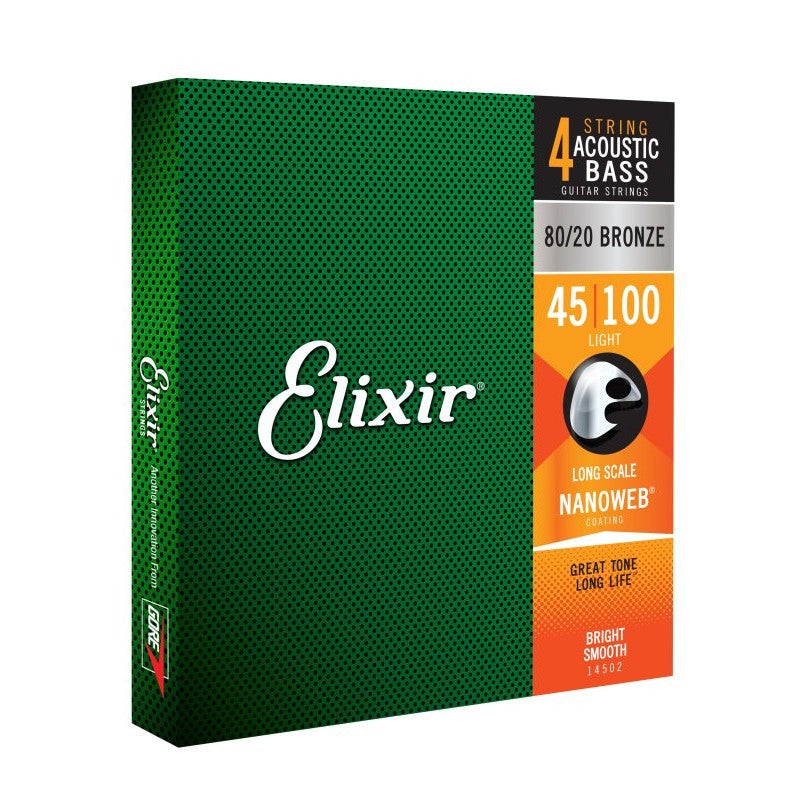 ELIXIR - 4-String Acoustic Light / Long Scale Acoustic Bass 80/20 Bronze With Nanoweb Coating (.045-.100) - 14502