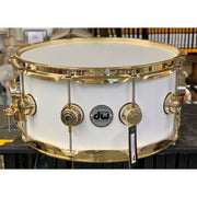 DW - Série Collector's Caisse Claire 6.5x14 Gloss White avec Quincaillerie en Or