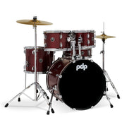 PDP - Center Stage 5-piece Drum Set with Hardware, Cymbals & Throne Ruby Red Sparkle PDCE2015KTRR