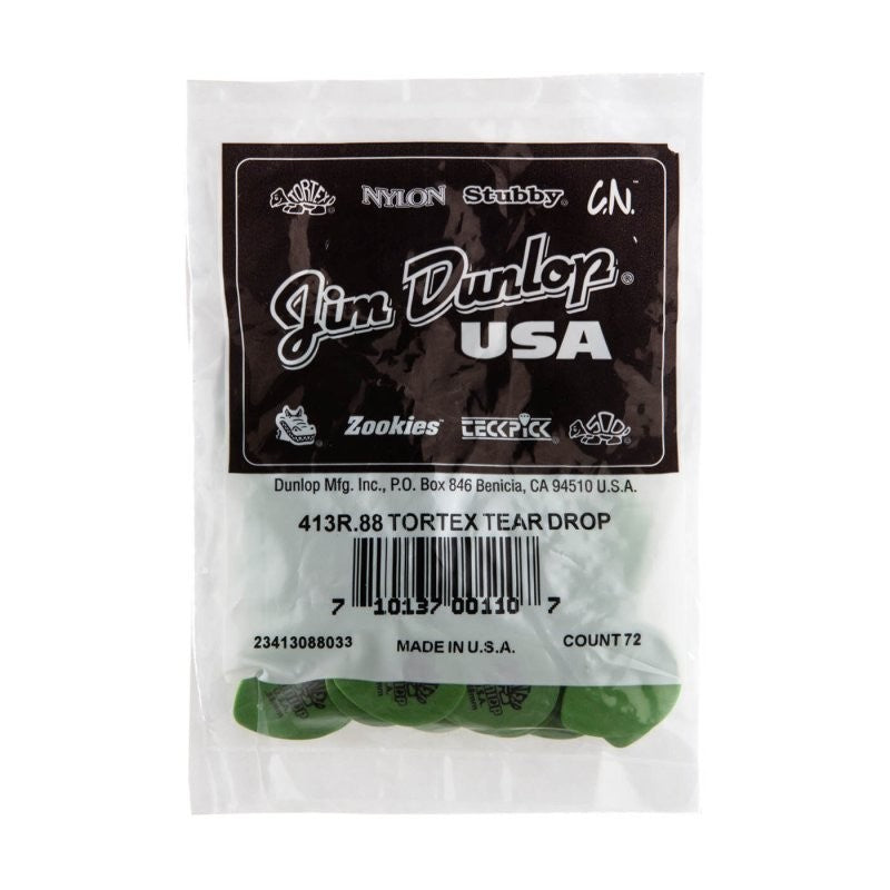 Dunlop - Green 0.88mm Tortex® Teardrop Guitar Pick (72/pack) - 413R-88