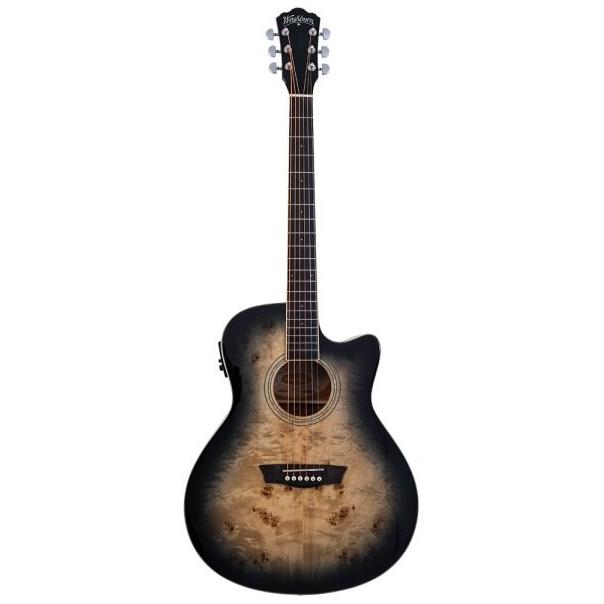 Washburn -  Deep Forest Burl Grand Auditorium Acoustic-Electric Guitar - Black Fade - DFBACEB