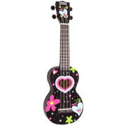 Mahalo - Art Series coeurs et fleurs ukulélé soprano avec sac - Noir