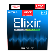 Elixir - Jeu de 3 cordes de guitare électrique en acier nickelé avec technologie OPTIWEB 9/42 - 16571 3PK OPTIWEB Super Light