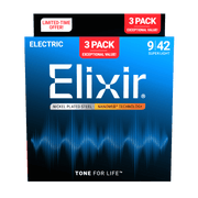 Elixir - 3-Pack Nickel-Plated Steel Electric Guitar Strings with NANOWEB Technology 9/42 - 16566 3PK Super Light