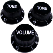 Axlabs - Strat-Style Knob - (3) 2x Tone 1x Volume - Black with white lettering.