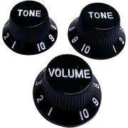 AxLabs - Strat-Style Lefty Knob Kit (3) - 2x Tone 1x Volume - Black with while lettering