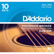 D'Addario - Phosphor Bronze Acoustic Guitar Light EJ16 Strings - 10 Sets Pro Pack