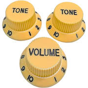 AxLabs - Strat-Style Knob Set (3) 2x Tone 1x Volume.  Cream with black lettering