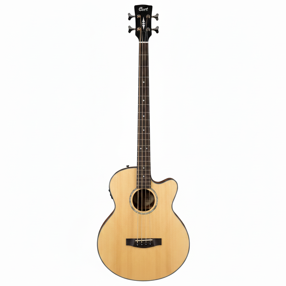 Cort Guitars - Jumbo Acoustic / Electric Bass With EQ & Gig Bag - Natural Glossy - AB850F-BAG-NAT