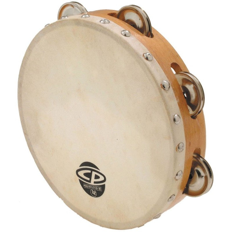 Latin Percussion - 8" Wood Tambourine, Headed, Single Row Jingles - CP378