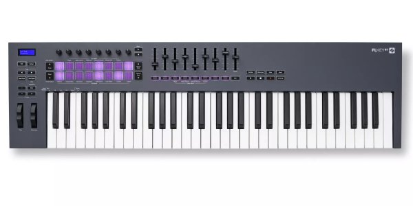 Novation - 61-Key MIDI Controller Keyboard with 16 RGB-backlit Pads, 8 Knobs, 9 Faders, and Pitch Bend - FLKEY-61 
