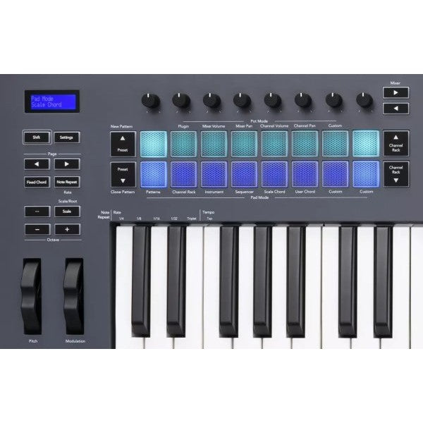 Novation - 61-Key MIDI Controller Keyboard with 16 RGB-backlit Pads, 8 Knobs, 9 Faders, and Pitch Bend - FLKEY-61 