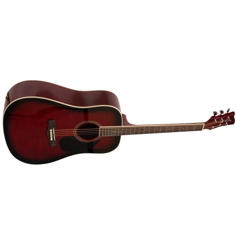 Jay Turser - Dreadnought Acoustic Guitar - Full Size - Red Burst Quilt - JTA524D-RSBQ