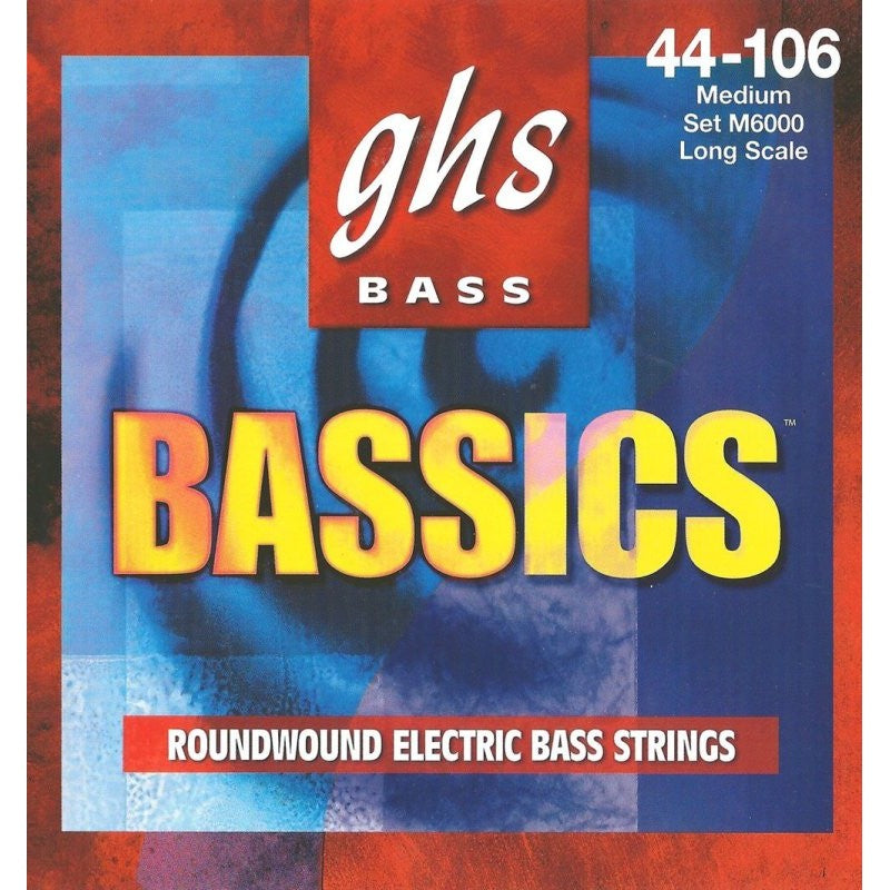 GHS - 4-String Bassics, Nickel-Plated Electric Bass Strings - Medium (.044-.106) - M6000