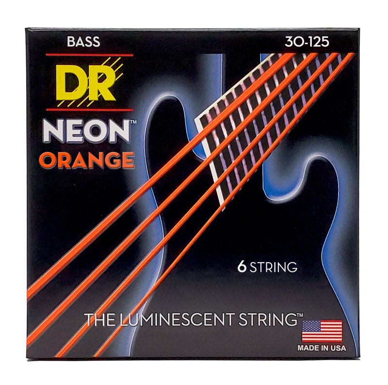 DR Handmade Strings - Neon Orange Coated 6-String Bass Strings, Medium (30-125) - NOB6-30