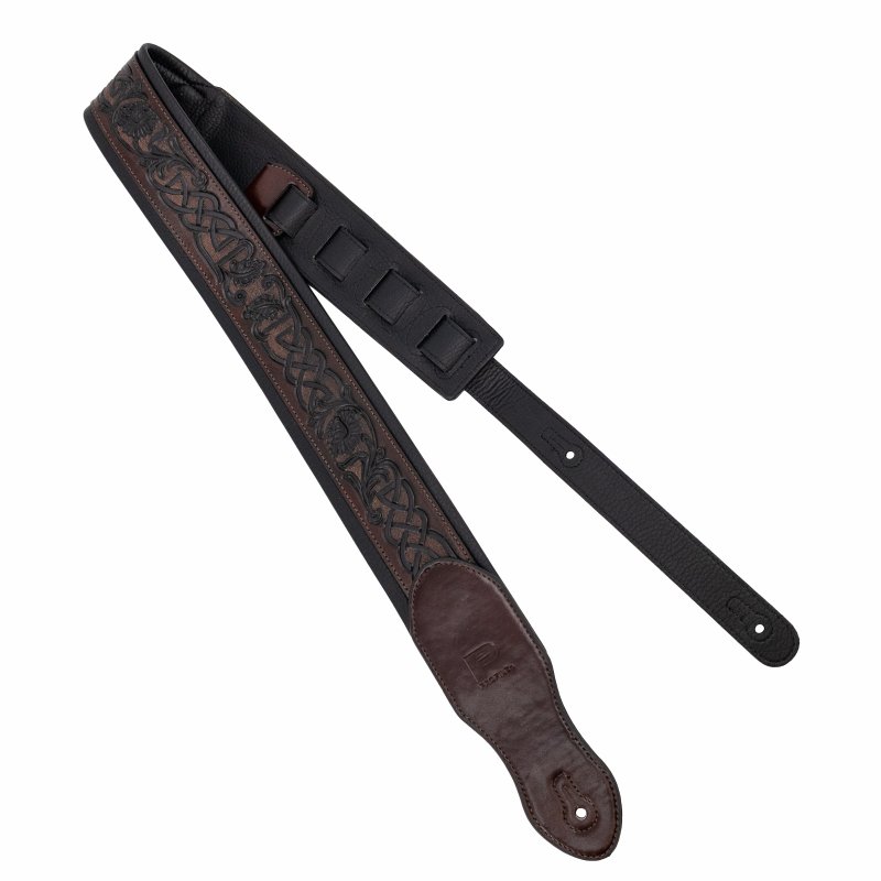 Profile - 2.5" Leather Padded Strap with Celtic Knot Pattern, Gloss Brown - PGS-HIL-4000-BR