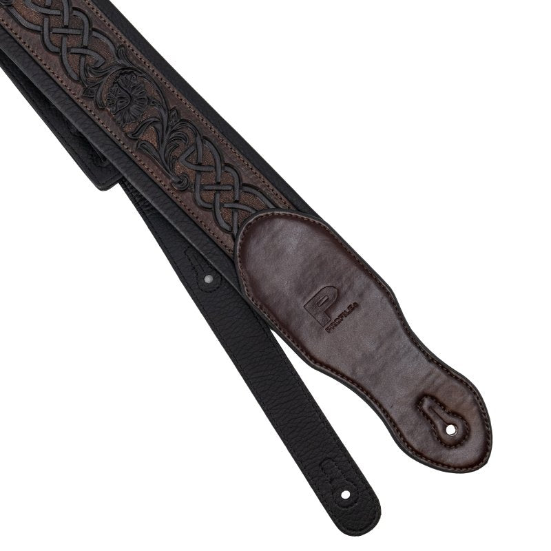 Profile - 2.5" Leather Padded Strap with Celtic Knot Pattern, Gloss Brown - PGS-HIL-4000-BR