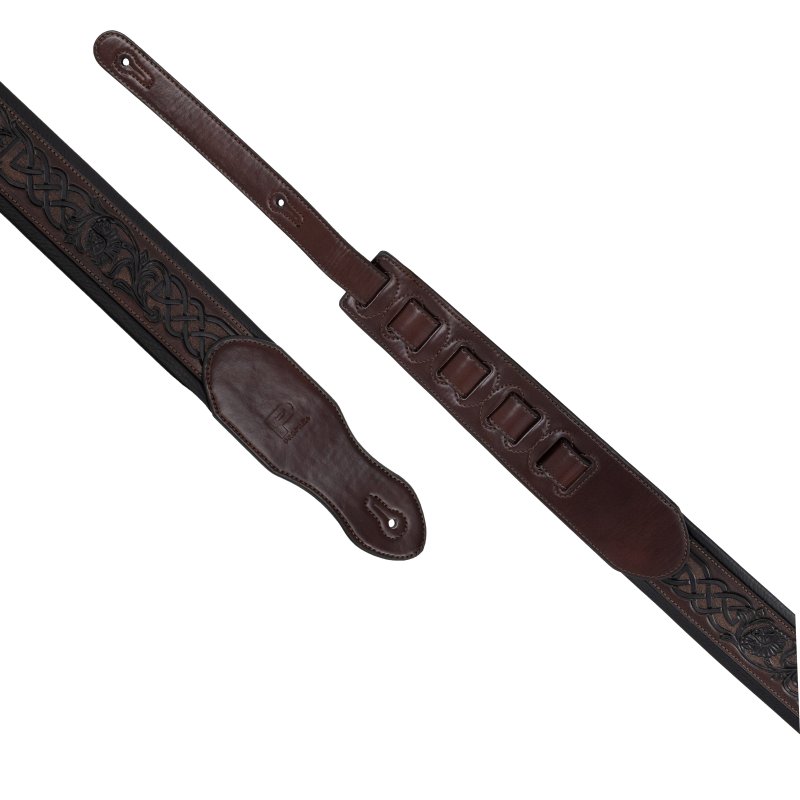 Profile - 2.5" Leather Padded Strap with Celtic Knot Pattern, Gloss Brown - PGS-HIL-4000-BR
