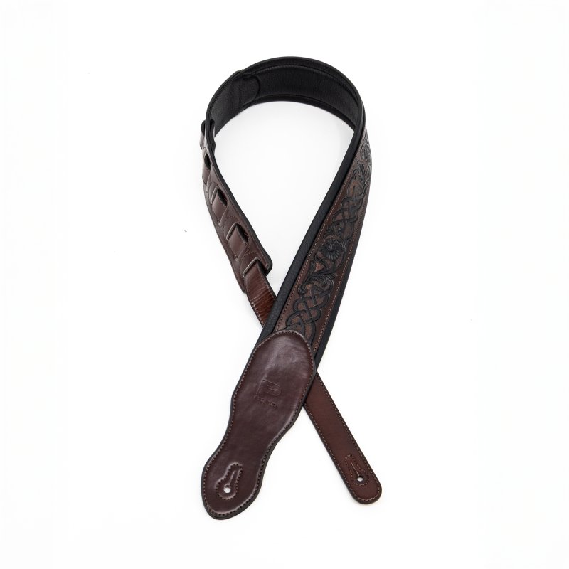 Profile - 2.5" Leather Padded Strap with Celtic Knot Pattern, Gloss Brown - PGS-HIL-4000-BR