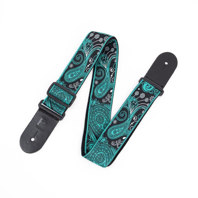 Profile - 2.5" Jacquard Weave Teal and Black Paisley Pattern Strap - PGS-JW-6010-TLBK