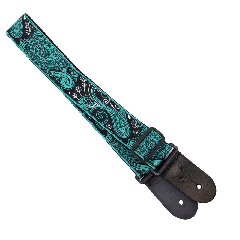 Profile - 2.5" Jacquard Weave Teal and Black Paisley Pattern Strap - PGS-JW-6010-TLBK