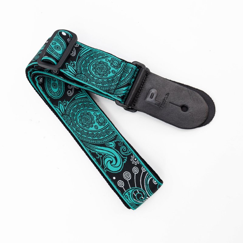 Profile - 2.5" Jacquard Weave Teal and Black Paisley Pattern Strap - PGS-JW-6010-TLBK