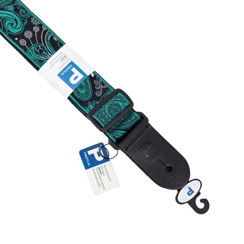 Profile - 2.5" Jacquard Weave Teal and Black Paisley Pattern Strap - PGS-JW-6010-TLBK
