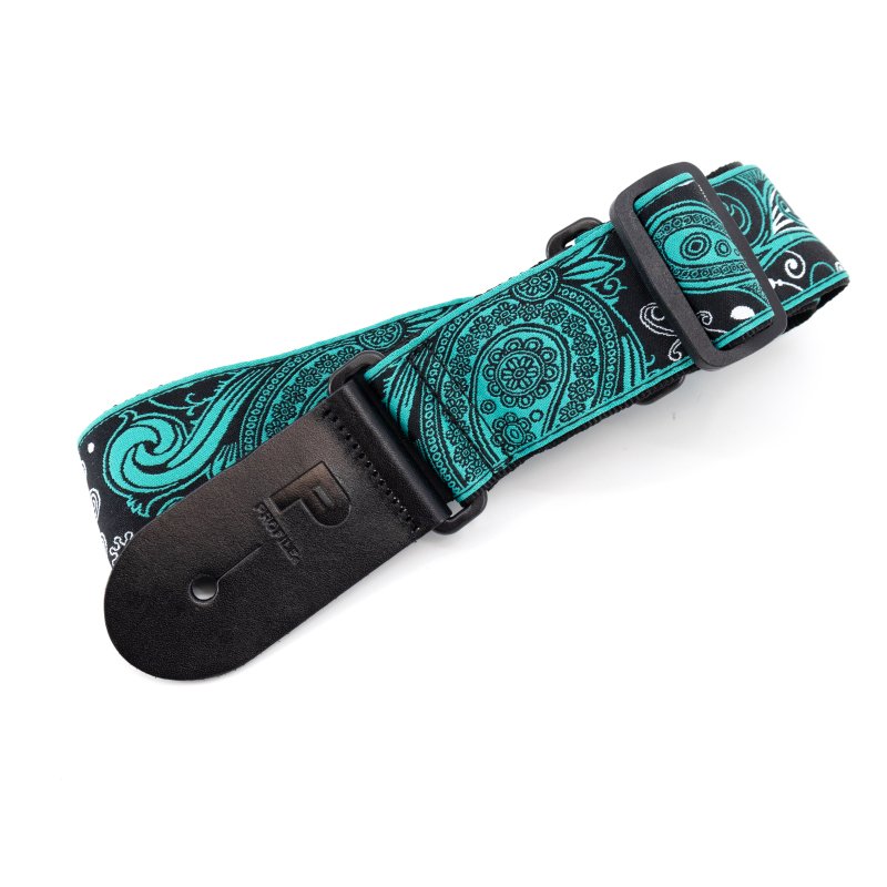 Profile - 2.5" Jacquard Weave Teal and Black Paisley Pattern Strap - PGS-JW-6010-TLBK